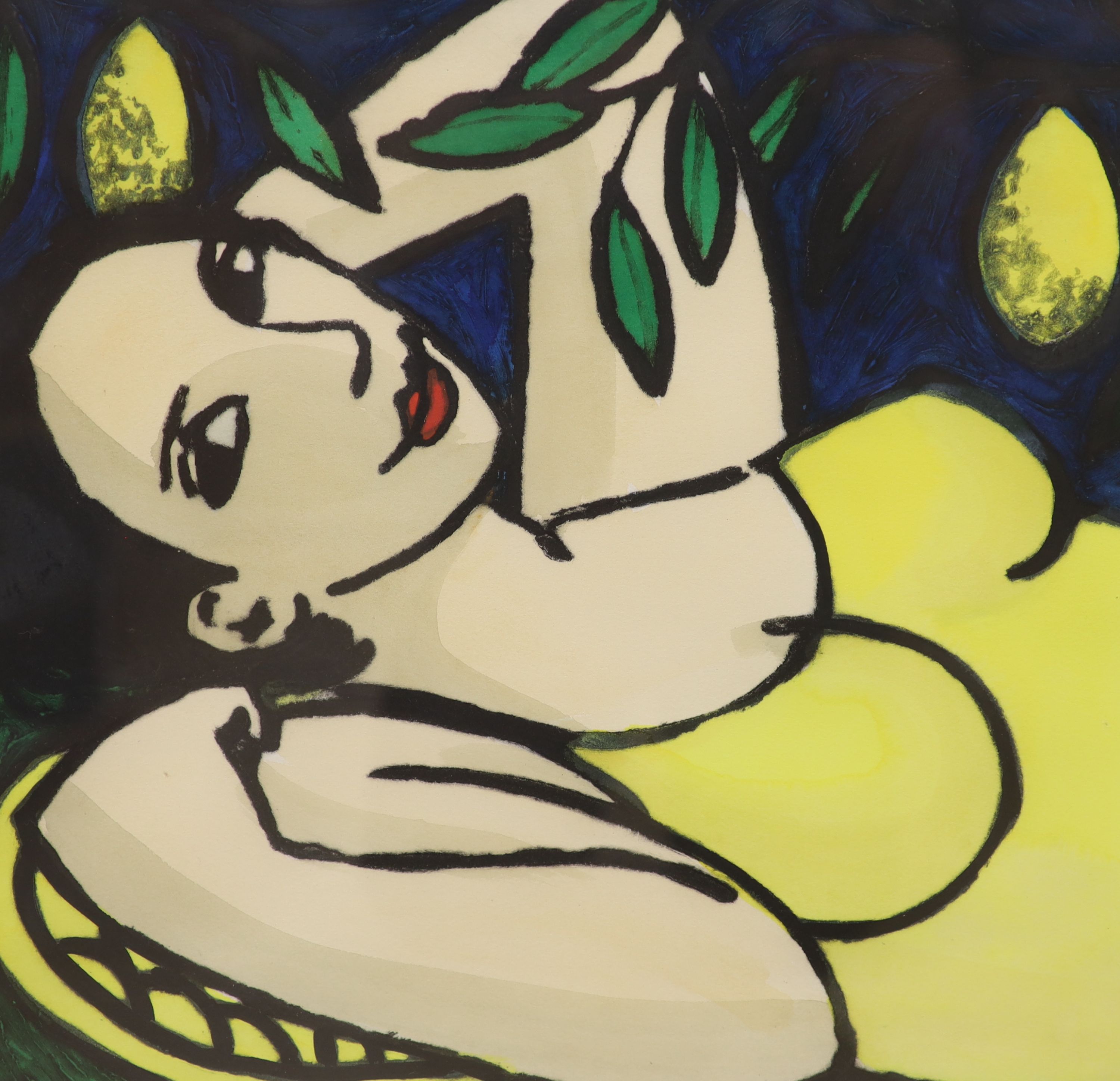 Anita Klein (1960-), limited edition print, Reclining woman and lemons, signed and dated '07, 44/50, 51 x 52cm